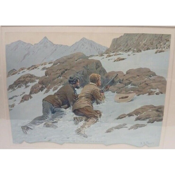 A.B. Frost Chromolithograph "Waiting for a Shot" Antique VTG Print Matted RARE - Picture 2 of 10